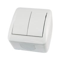 Выключатель о/у Селигер SQ1818-0002, 2 клавиши, б/инд, IP44, белый